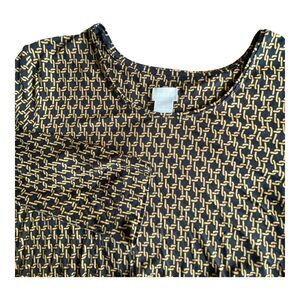 CHICO'S TOP WOMEN'S Size XL (Chicos 3) black gold long sleeve knit Rayon Spandex